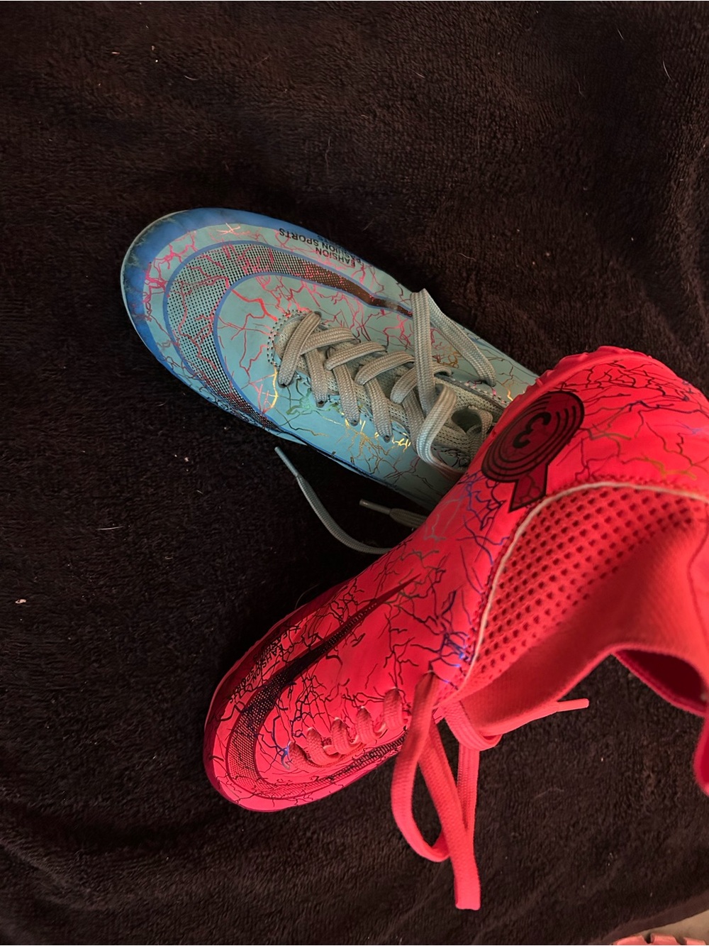 Kids Athletic Soccer Shoes in Light Blue and Hot Pink - Unbranded